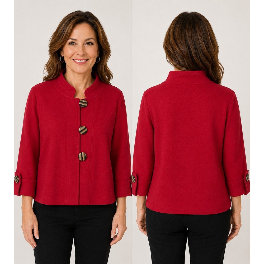 Willow 100% Cotton Red Button-Front Blazer Crop Jacket Size XL